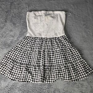 Thirty/Thirty L.A. Womens L Tube Dress White Black Gingham Tier Ruffle Strapless